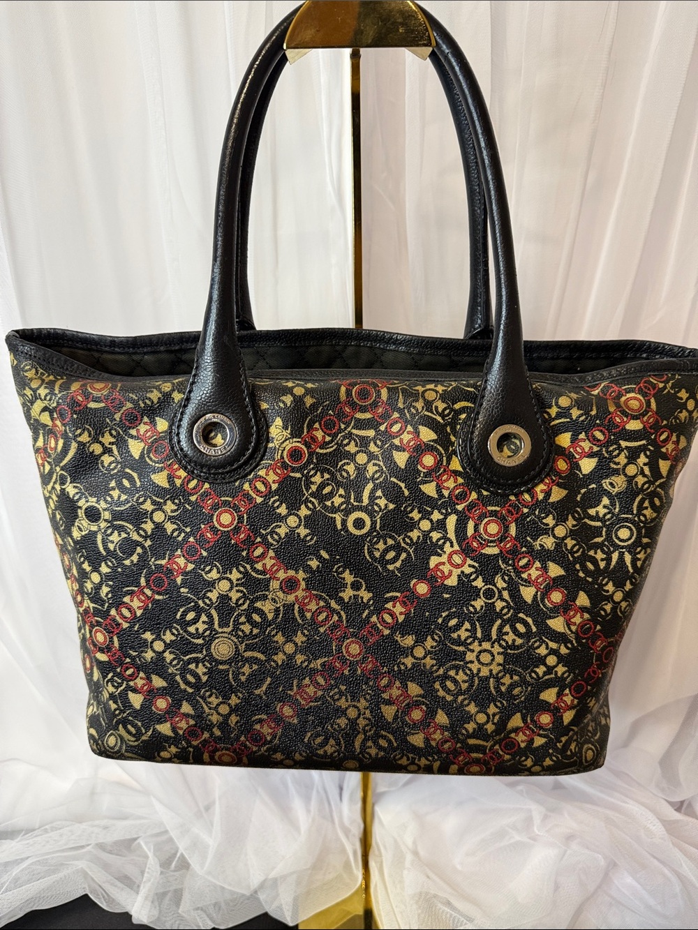 CHANEL Black, Gold & Red Geometric Tote Bag